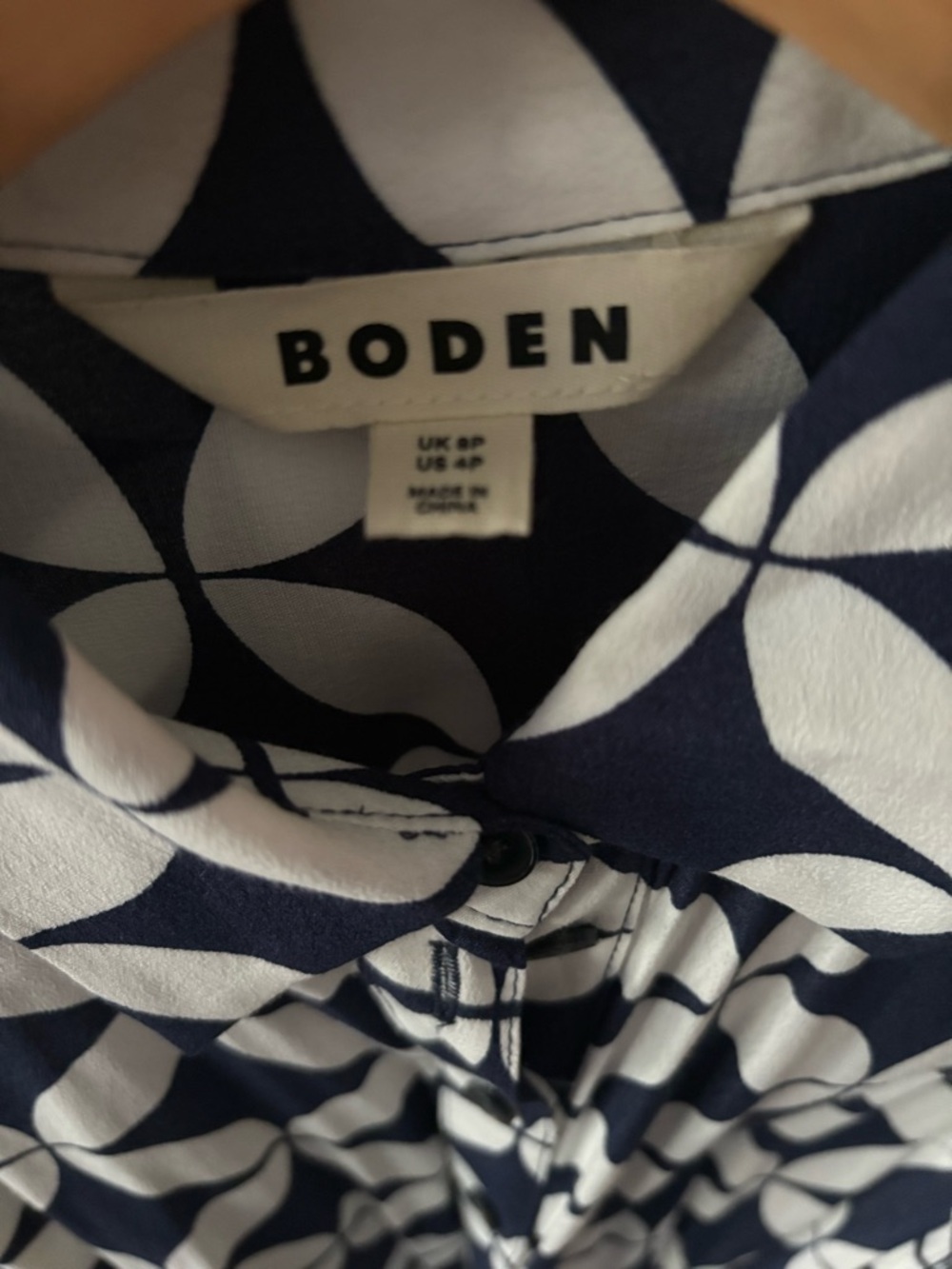 Boden Navy and White Geometric Tie-Waist Shirt Dress - Picture 6 of 8